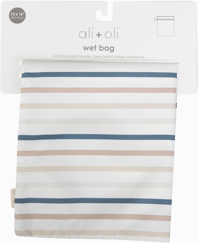 Ali+Oli Water Resistant Dual-Compartment Wet-Dry Bag for Travel, Hook to Stroller, Daycare, Diapers, Diaper Bag, Clutch Bag,15x12 inches (Pin Stripes) - Image 3